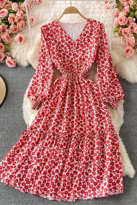 Cute Floral Long Sleeve Dress Fashion Dress