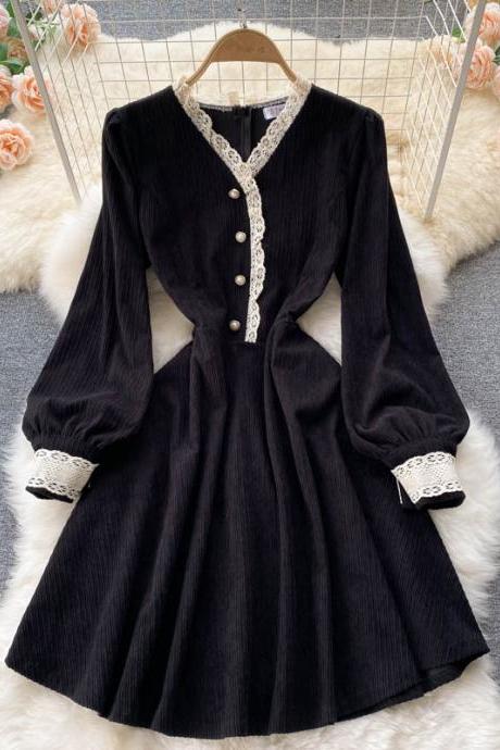 Black A line long sleeve dress fashion dress