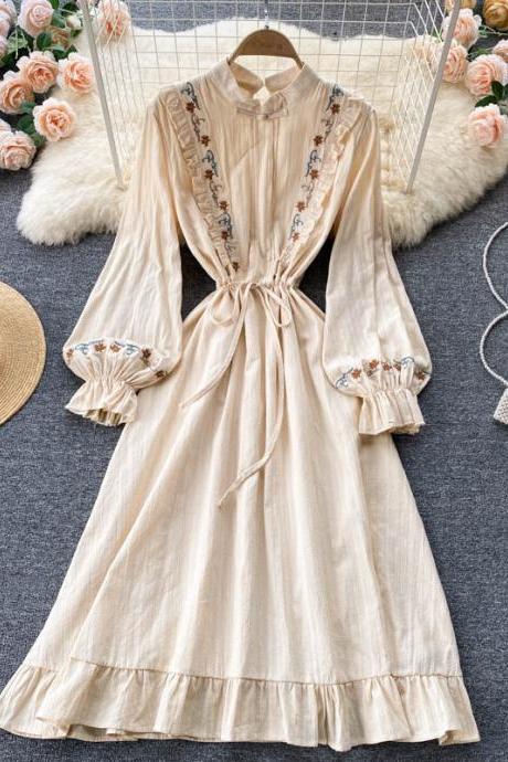 Cute A line embroidered long sleeve dress
