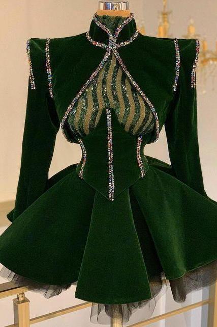 Green Fashion Cocktail Dresses With Beading Sequined Luxurious Homecoming Dress