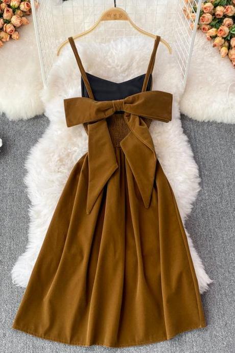 Cute bow velvet backless dress fashion dress
