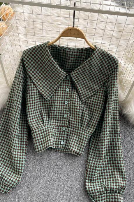 High-quality houndstooth long-sleeved top