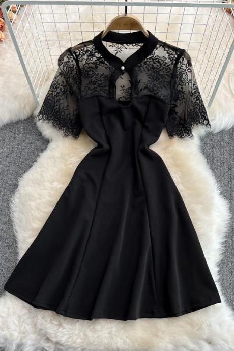 Black lace short dress black fashion dress