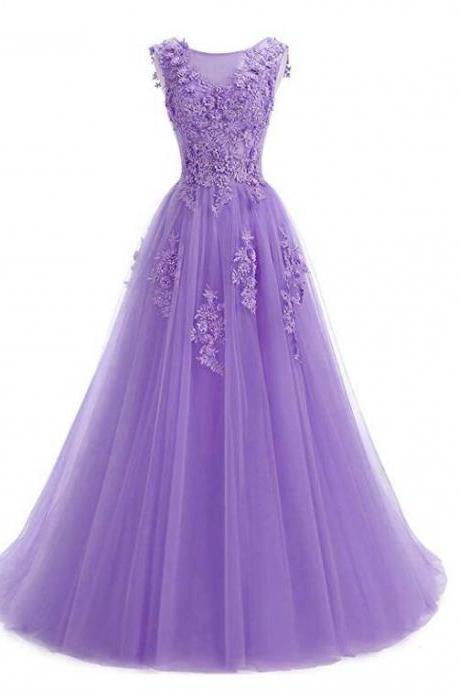 Beautiful Lavender Tulle Long Prom Dress 