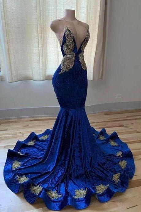 Blue Formal Dress Sexy Glitter Prom Dress