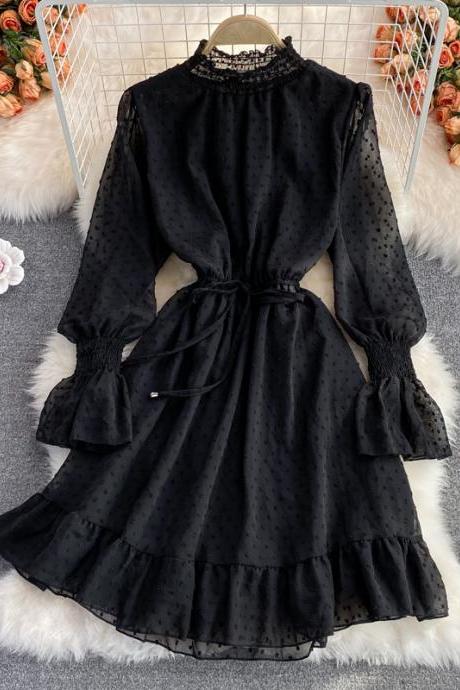 Cute A line long sleeve dress black dress