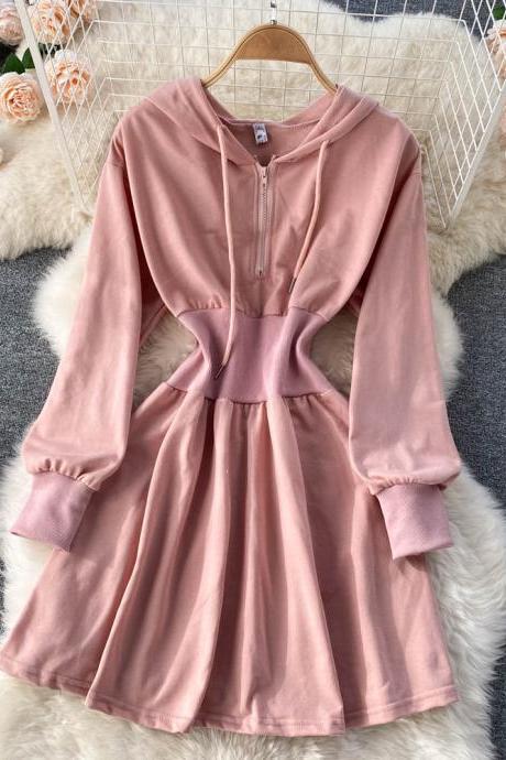 Casual hooded A line dress