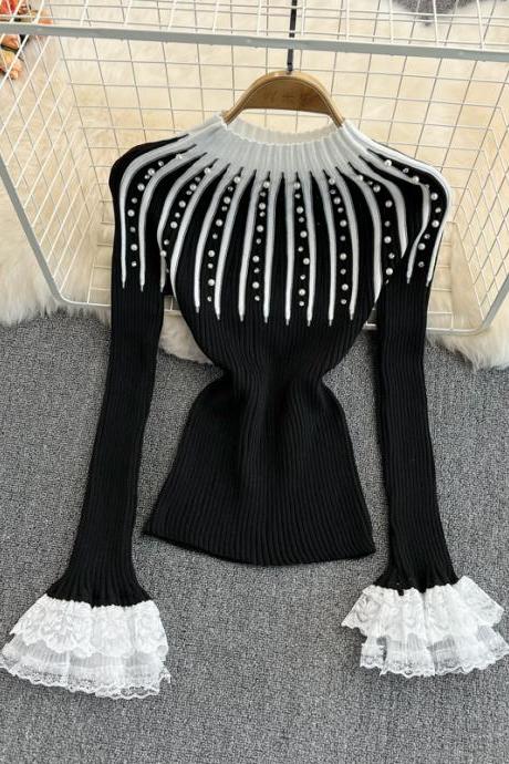 Chic long sleeve lace sweater