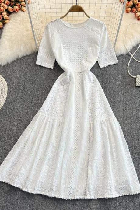 Sweet lace short A line dress white fashion dress