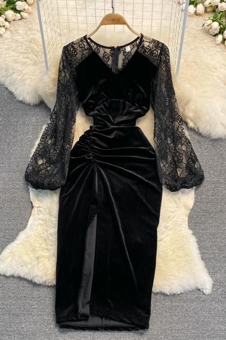 Black lace long sleeve dress fashion dress
