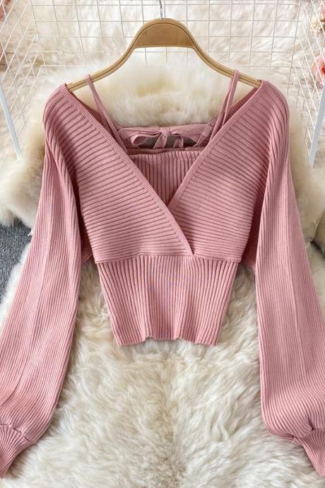 Cute bow long sleeve sweater crop tops