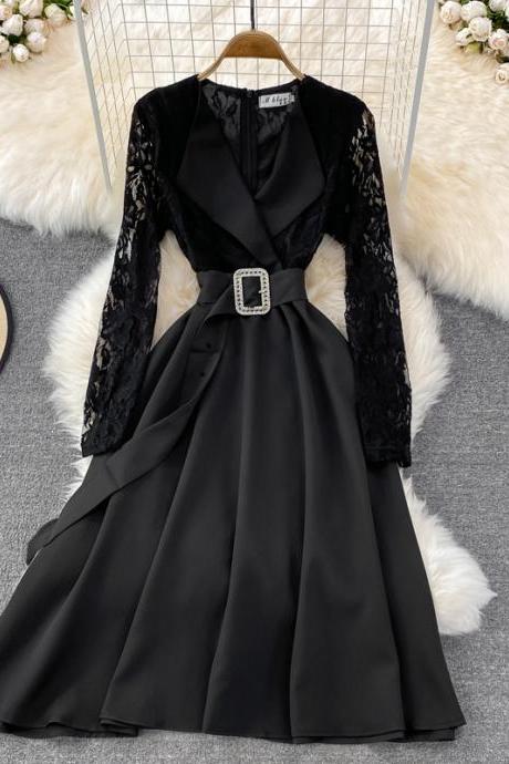 Black lace long sleeve dress fashion dress