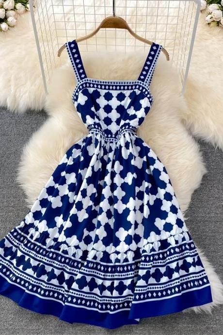Cute A line short dress blue fashion dress