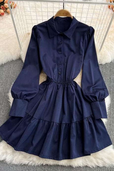 Simple blue long sleeve shirt dress