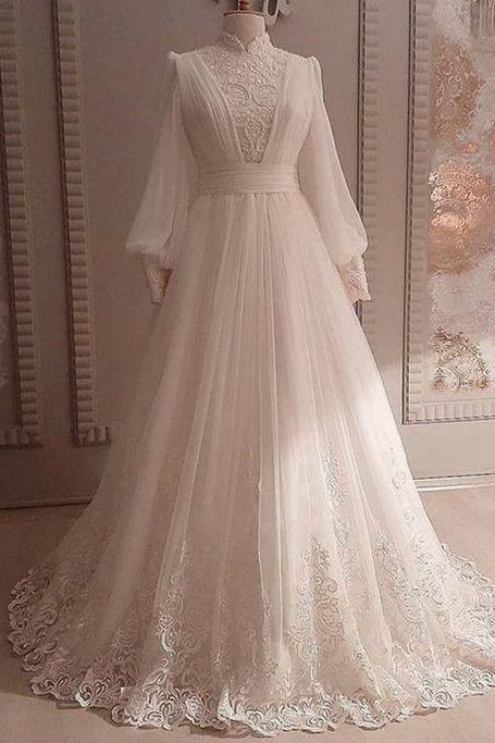 Long Sleeve High Neck Wedding Gown Long Sleeve Modest Wedding Dress