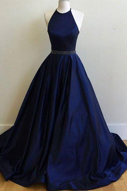 Celebrity Style simple dark navy blue long prom dress, evening dress