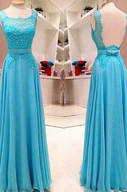 New Arrival blue lace long prom dress, blue evening dress for teens