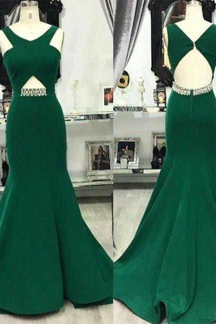  New Arrival green v neck mermaid long prom dress, green evening dress for teens