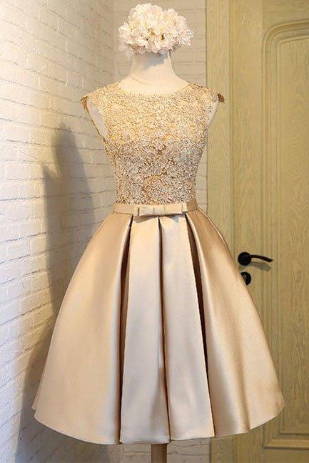 champagne lace short prom dress, cute homecoming dress Prom Dresses for Teens