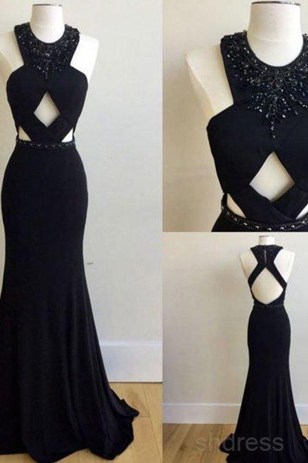 Unique Black Mermaid Long Prom Dress, Black Formal Dress For Teens
