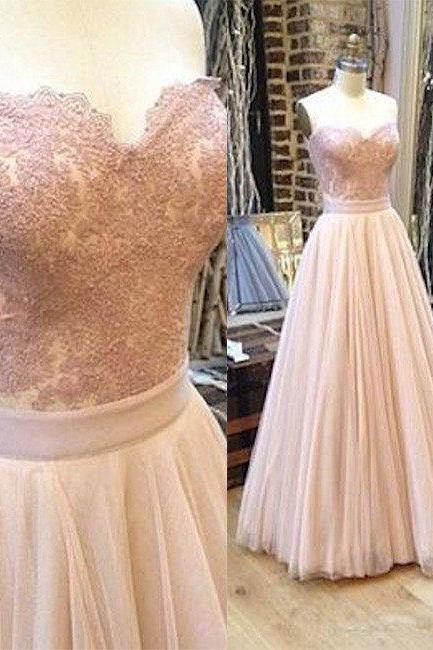 Sweetheart Neck Tulle Lace Long Prom Dress, Lace Evening Dress