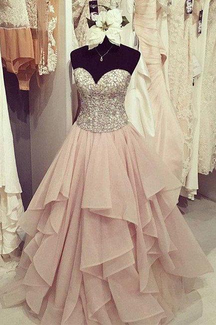 Cute Sweetheart Neck Sequin Chiffon Long Prom Dress, Evening Dress