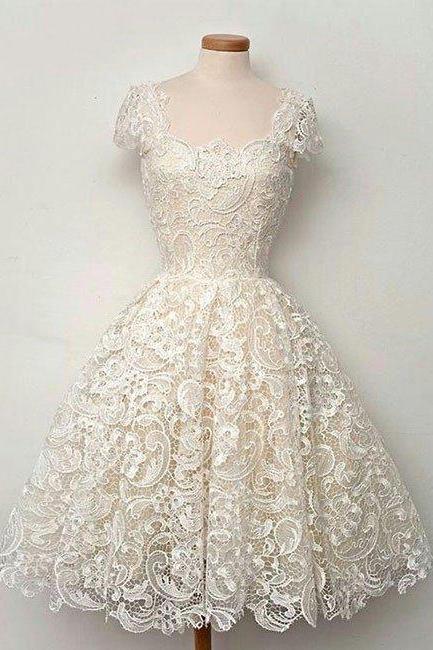 Homecoming Dresses,cute White Lace Short Prom Dress, Lace Bridesmaid Dress