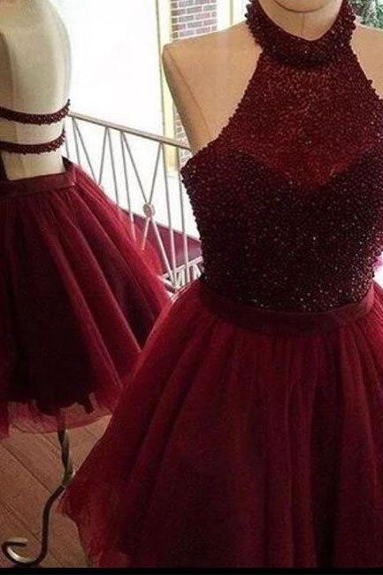 Homecoming Dresses,burgundy Tulle Sequin Short Prom Dress, Cute Homecoming Dress,sweet 16 Gowns
