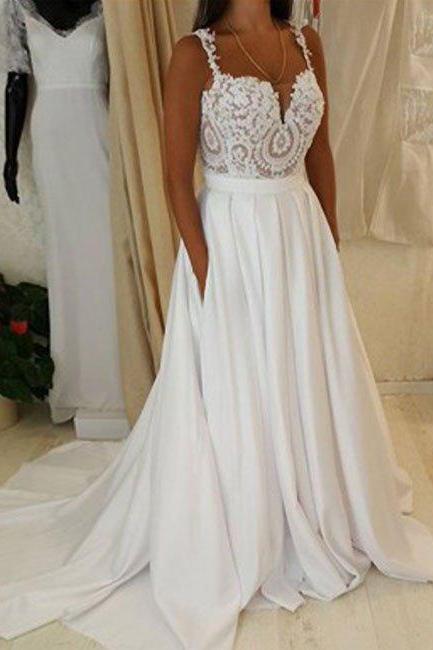 Prom Dresses,unique Sweetheart White Lace Long Prom Dress, Wedding Dress