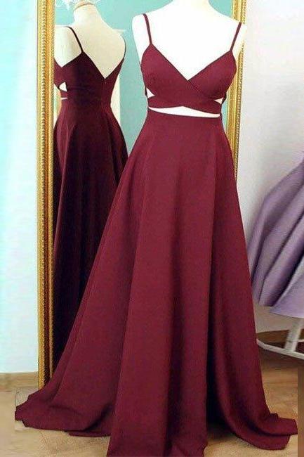 Prom Dresses, Simple V Neck Burgundy Long Prom Dress, Burgundy Evening Dress