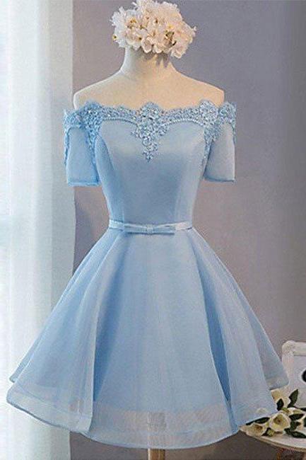 Homecoming Dresses,simple Blue Lace Short Prom Dress, Bridesmaid Dress
