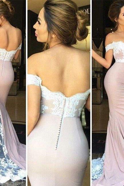 Prom Dresses, Custom Made Lace Off Shoulder Long Prom Dresses, Evening Dresses
