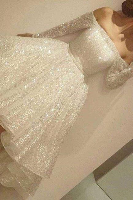 Prom Dresses, Custom Made White Sequin Short Prom Dress, Cute Homecoming Dress