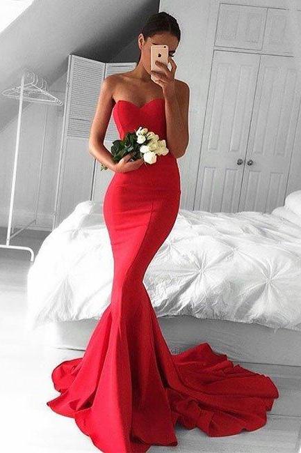Prom Dresses, Simple Sweetheart Neck Mermaid Satin Long Prom Dress, Evening Dress