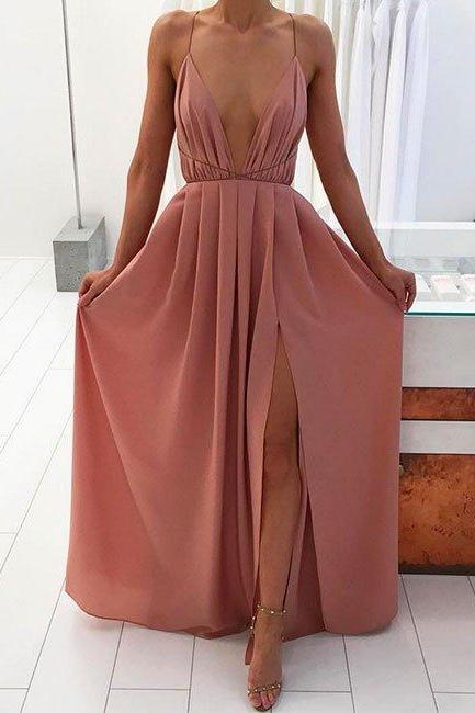 Prom Dresses, Simple A-line Backless Long Prom Dress, Evening Dress