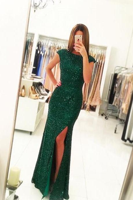 Green Prom Dress,sequins Prom Dress , Mermaid Prom Dress , Sexy Slit Prom Gown, Long Prom Dress, Special Occasion Gowns, Prom Dress