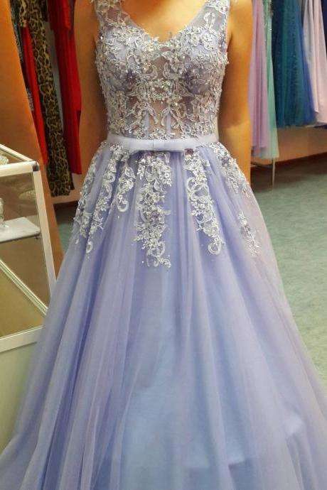 Gorgeous Tulle Light Lavender Floor Length Lace-up Prom Dresses, Light Lavender Prom Dress 2017, Tulle Formal Dresses