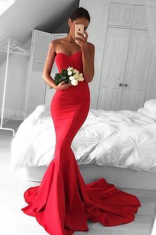 Sexy Handmade Spandex Red Mermaid Party Dresses, Red Prom Gowns, Red Party Dresses