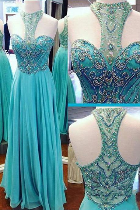 Prom Dresses,sexy Prom Dress,pretty Blue O-neck Open Back Long Sequins Prom Dress, Formal Dress, Evening Dress