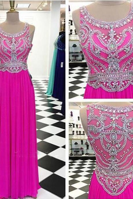 Prom Dresses,sexy Prom Dress,stunning Rosy Beading Brand Floor Length A-line Evening Dress, Sequins Senior Prom Dress, Bridal Dress