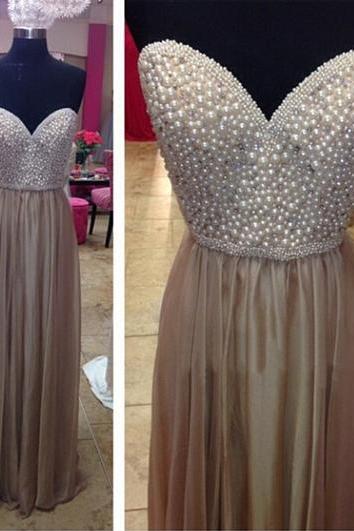 Prom Dresses,sexy Prom Dress,sweetheart Prom Dresses With Pearls, Handmade Floor Length Evening Dress