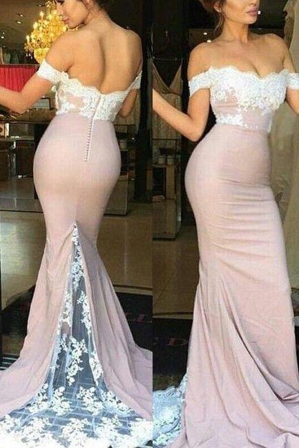 Prom Dresses,sexy Prom Dress,2017 Prom Dress, Mermaid Prom Dress, Off The Shoulder Prom Dress, Pink Prom Dress