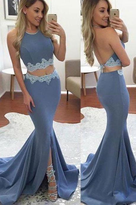 Two Piece Prom Dresses, Long Mermaid Prom Dresses,open Back Prom Dresses,sexy Prom Dresses