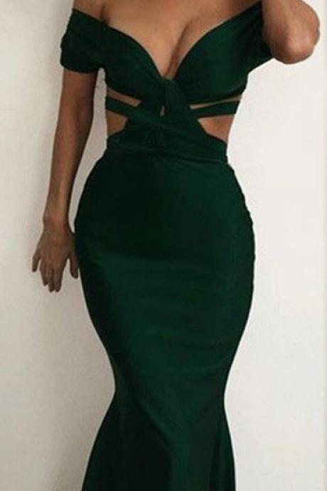 Prom Dresses,sexy Prom Dress,sexy Off Shoulder Mermaid Hunter Backless Floor Length Prom Dress