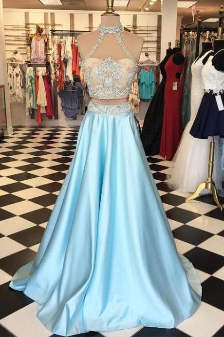 Prom Dresses,sexy Prom Dress,2017 Prom Dresses,two Piece Prom Dresses,blue Prom Dresses,halter Prom Dresses,blue Prom Dreses