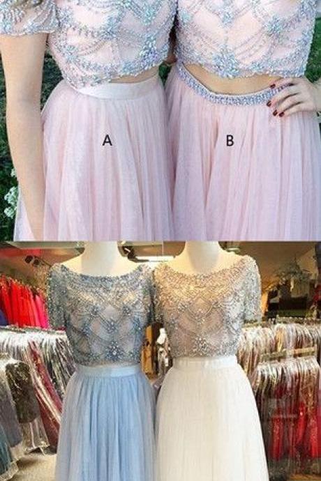 Prom Dresses,sexy Prom Dress,2017 Prom Dresses, Long Tulle Prom Dresses, Pink Prom Dresses, Prom Dresses With Short Sleeve