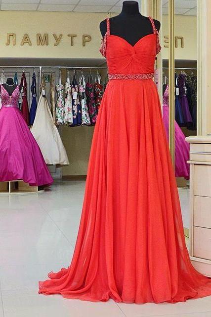 2017 Red Long Prom Dress, Red Long Chiffon Prom Dress, Red Long Wedding Reception Dress