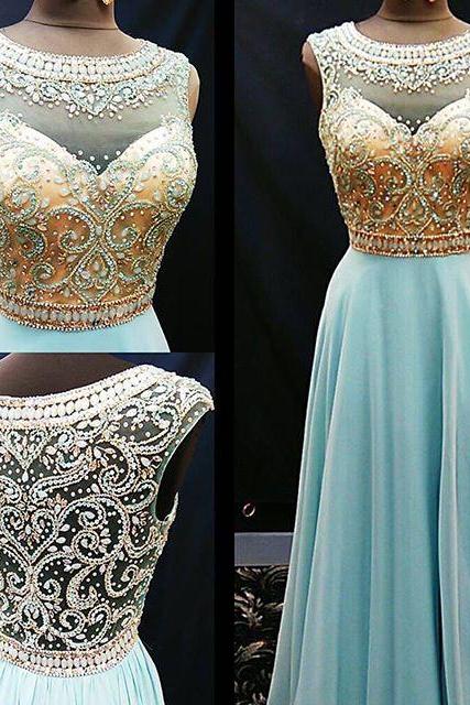 Beads Long Prom Dress, 2017 Long Prom Dress, Blue Prom Dress, Formal Evening Dress