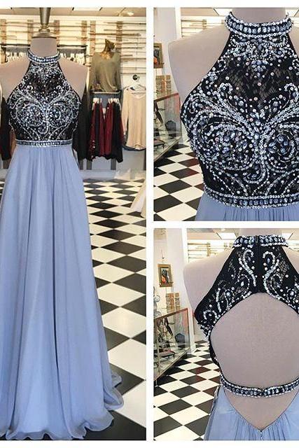 2017 Long Prom Dress, Sparkly Beads Long Prom Dress, Long Prom Dress With Open Back