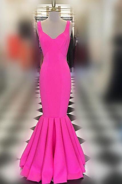 Mermaid Long Prom Dress, 2017 Prom Dress, Pink Prom Dress, Elegant Evening Dress